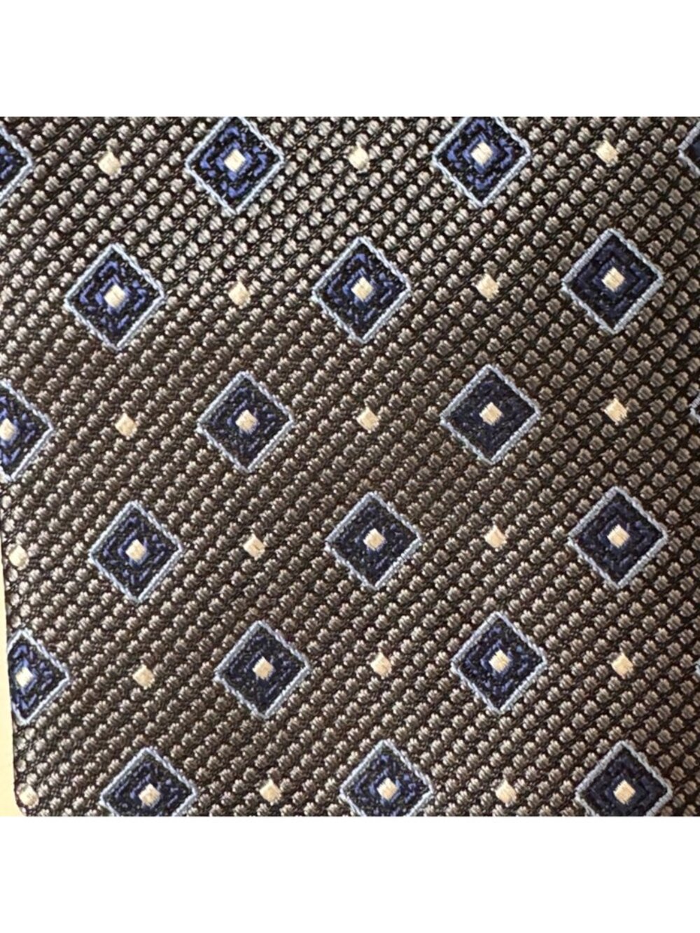 Mens Wearhouse Pronto Uomo Platinum Tie Gray & Blue Diamond Pattern Handmade 60" - Picture 2 of 10